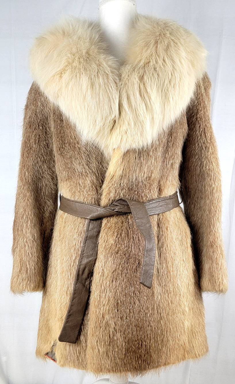 Vintage Fur Coat Scrap Lot Rabbit & Fox Collar w/ 2 Belts Craft Repair Project
